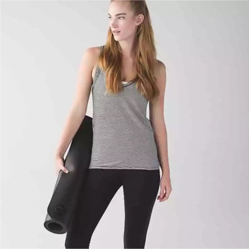 Lululemon Circadian Tank Top Size 8 Tonka Striped Heathered Black Angel Wing Gym
